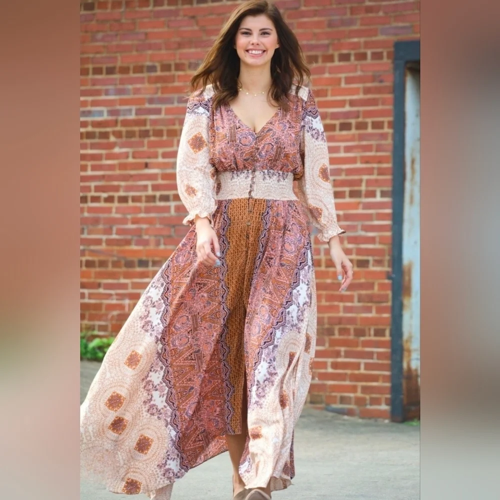 Free People High Low Dress in Pink and Cream